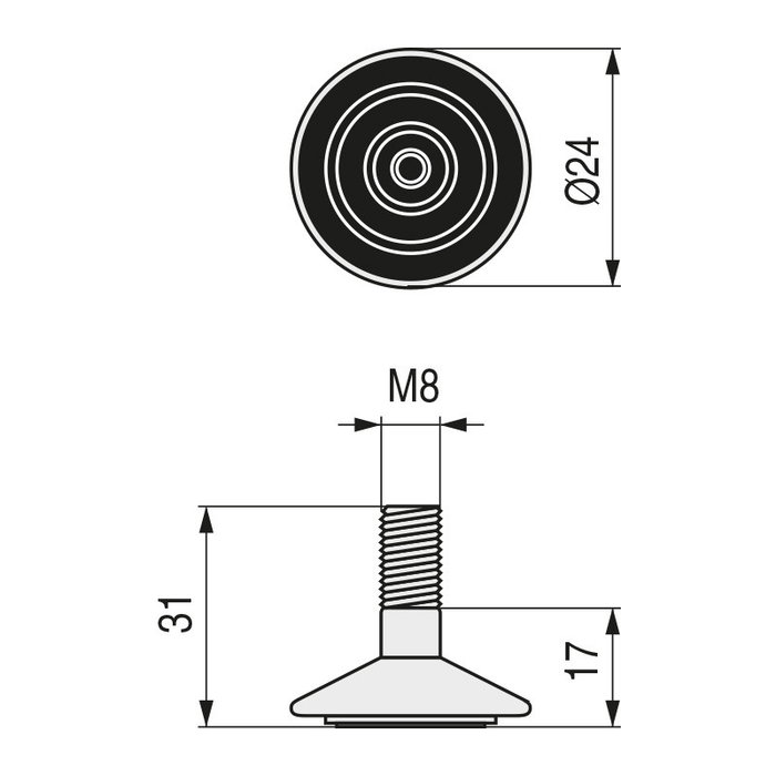 HERRAJES ALK Pied Nivelador Regulable Tako Ø25 H31 M8 Zincado HERRAJES ALK Pied Nivelador Regulable Tako Ø25 H31 M8 Zincado
