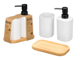 Berilo Set Dosificateur Verre Base Bambou Blanc 16,5x18x9 cm (Set de 12)