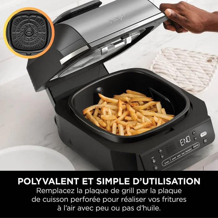 Ninja EG351EU - Gril et friteuse sans huile 5-en-1 - 5,7L - 5 programmes de cuisson (Grill, Rôtir, Four, Déshydrater, Friture) - Thermosonde - 1760W