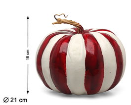 Calabaza Decorativa A Rayas de 21 cm, Rouge et Blanc - Décor Halloween et Automne Originale avec Finition Brillante