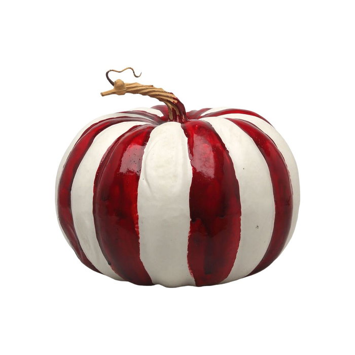 BigBuy Carnival Citrouille Décorative à Rayures Rouge et Blanc 21 cm