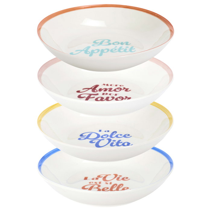 Home Deco Factory Lot de 4 plats creux 20 cm - Modèles assortis