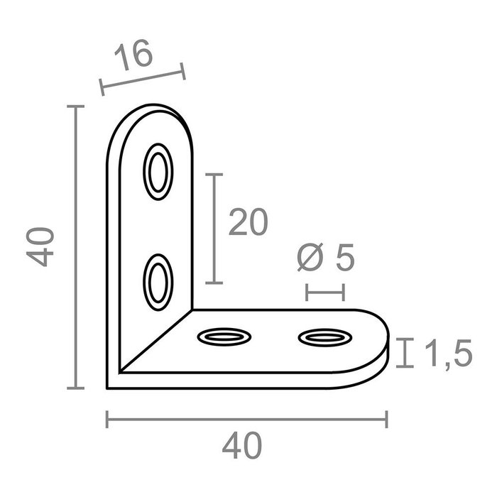 Edm Angle de renfort modèle AN24, 40 x 40 x 16 mm, 4 unités