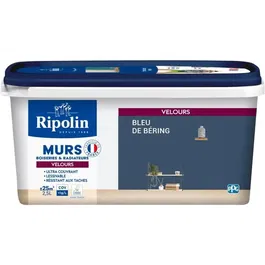 Ripolin Peinture Intérieure Velours Bleu de Béring Haute Opacité 2,5L - 10m2/L - Lessivable - Pour Murs et Bois