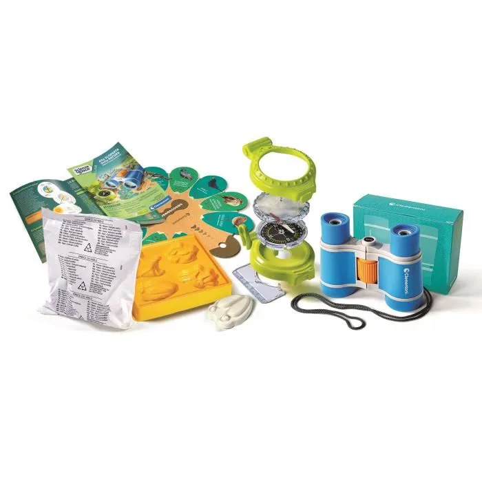 Clementoni - À la Découverte de la Nature - Coffret d'Exploration Scientifique - Boussole, Jumelles et Moulage d'Empreintes - Jeu Éducatif