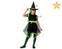 Déguisement Fille Sorcière avec Robe Courte Verte, Jupe Asymétrique et Chapeau Pointu - Taille 5-6 Ans - Idéal pour Halloween et Fêtes