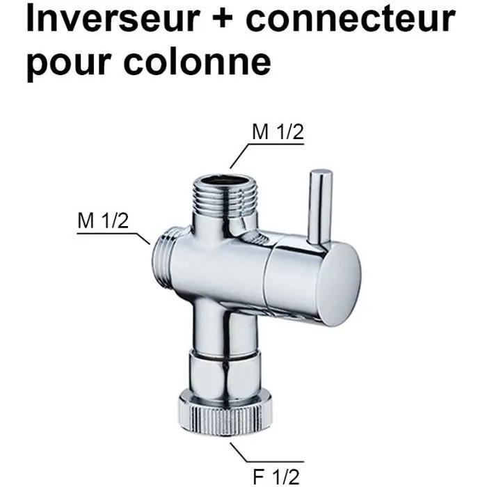 Edouard Rousseau Inverseur et connecteur de douche standard en laiton chromé pour colonne et flexible - avec joints