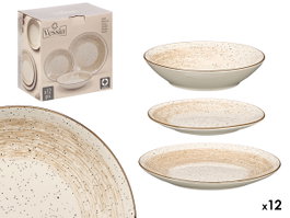 Vessia Service de Table 12 Pièces Céramique Patinée Marron 27x15x27 cm (Set de 2)