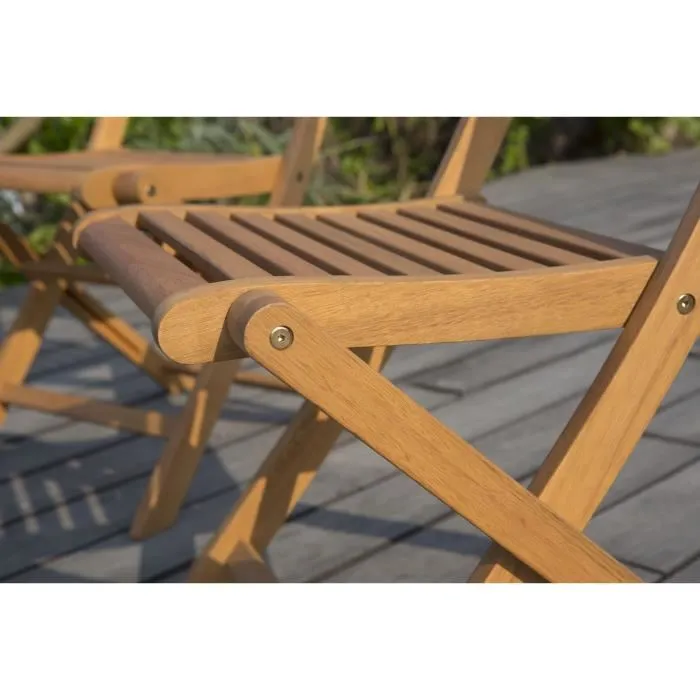EDEN - Lot de 2 chaises de jardin pliantes en bois d'eucalyptus FSC - Confortables et faciles à ranger - 57,5 x 46,5 x H90 cm