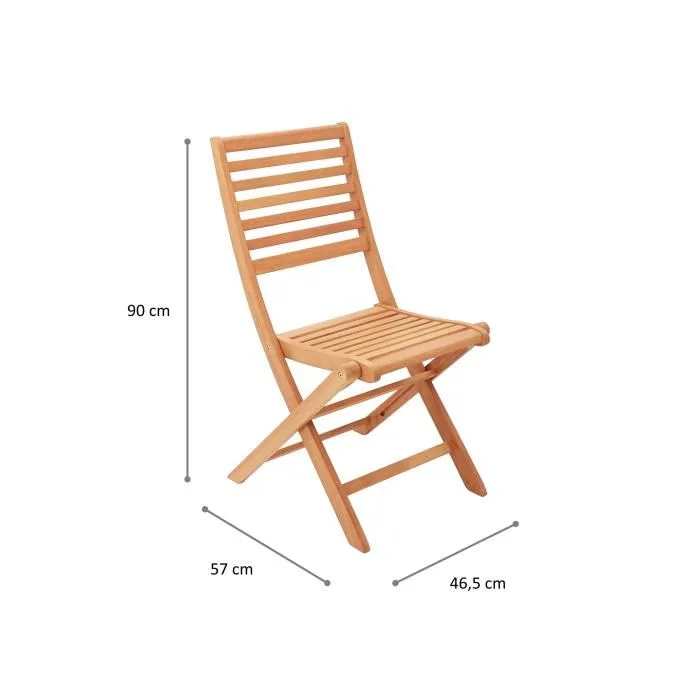 EDEN - Lot de 2 chaises de jardin pliantes en bois d'eucalyptus FSC - Confortables et faciles à ranger - 57,5 x 46,5 x H90 cm