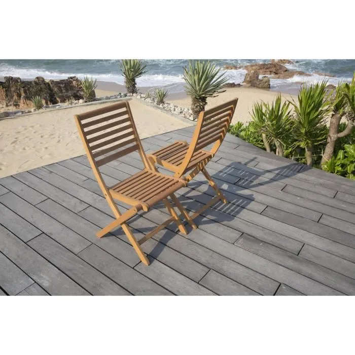 EDEN - Lot de 2 chaises de jardin pliantes en bois d'eucalyptus FSC - Confortables et faciles à ranger - 57,5 x 46,5 x H90 cm