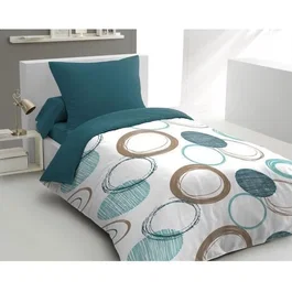 Home Linge Passion Parure de couette Audace - Housse de couette 140x200 cm + Taie d'oreiller 63x63 cm - Bleu canard