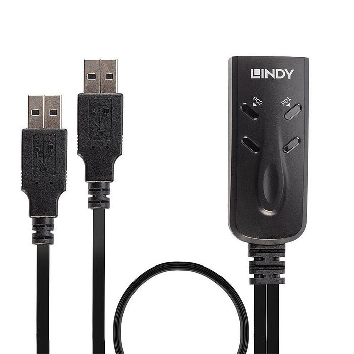 Lindy Switch KM USB 2 Ports - Commutateur KM pour clavier et souris avec câbles intégrés