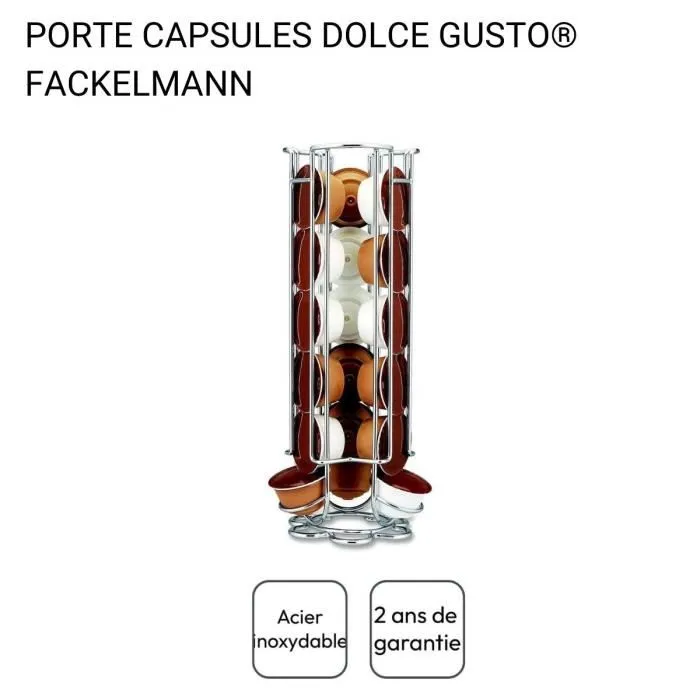 Fackelmann - Ensemble cafetière avec porte-capsules Dolce Gusto pour 18 capsules et mousseur à lait pour cappuccino, latte, design chromé et inox, 11 x 11 x 32,7 cm