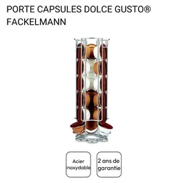Fackelmann - Ensemble cafetière avec porte-capsules Dolce Gusto pour 18 capsules et mousseur à lait pour cappuccino, latte, design chromé et inox, 11 x 11 x 32,7 cm
