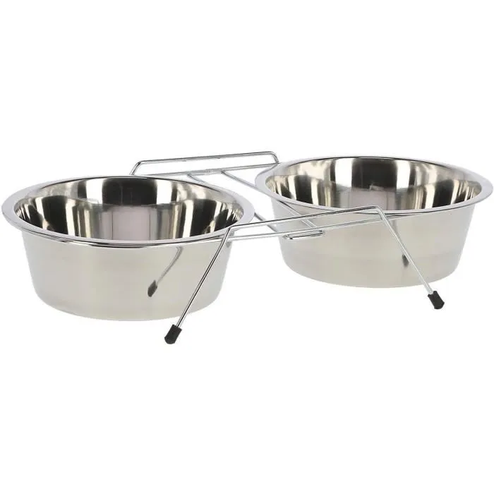 Kerbl Support double à gamelles pour chien - 2 écuelles en inox de 900 ml chacune Kerbl Support double à gamelles pour chien - 2 écuelles en inox de 900 ml chacune