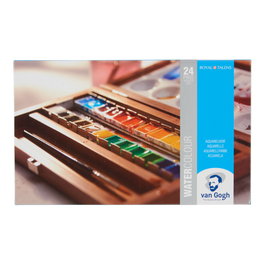 Van Gogh Set d'aquarelles en boîte en bois, 24 couleurs en demi-pastilles et 3 accessoires