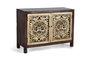 GINER Y COLOMER Commode en bois de manguier massif couleur noyer avec détails en bronze doré, meuble artisanal à finition unique