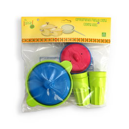 Tachan Set de Vaisselle de Cuisine pour Enfant en Plastique - 6 Pièces avec 4 Verres et 2 Casseroles - Jeu d'Imitation Développement Créatif - Recommandé à Partir de 3 Ans