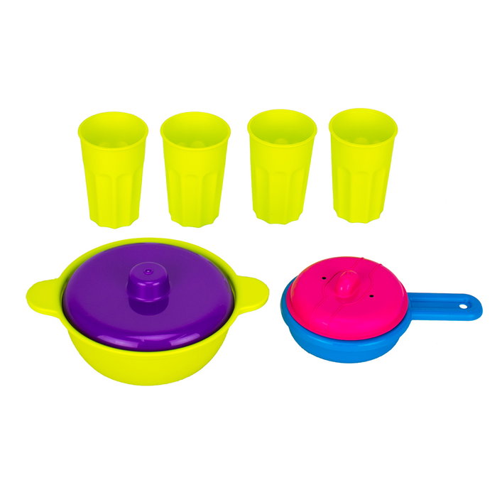 Tachan Set de Vaisselle de Cuisine pour Enfant en Plastique - 6 Pièces avec 4 Verres et 2 Casseroles - Jeu d'Imitation Développement Créatif - Recommandé à Partir de 3 Ans