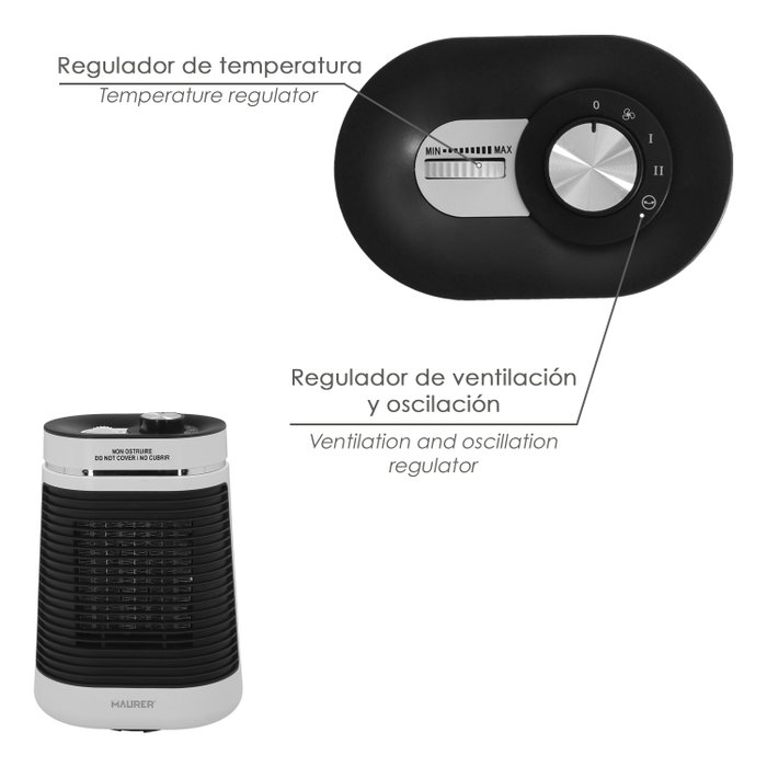 MAURER Thermoventilateur Céramique Oscillant 1000/1500W