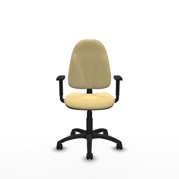 Chaise de bureau Algarra avec mécanisme de contact permanent de base, revêtue de similicuir couleur crème. Équipée d'un piètement en polyamide noir, d'accoudoirs 1D et de roulettes en nylon de 50 mm Chaise de bureau Algarra avec mécanisme de contact permanent de base, revêtue de similicuir couleur crème. Équipée d'un piètement en polyamide noir, d'accoudoirs 1D et de roulettes en nylon de 50 mm
