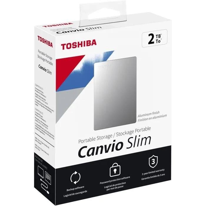 Toshiba Disque Dur Externe Canvio Slim 2 To Argent TOS4260557510698