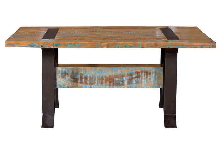 GINER Y COLOMER Table de salle à manger en bois recyclé de bateaux avec piètement en fer multicolore - 200x100x76 cm GINER Y COLOMER Table de salle à manger en bois recyclé de bateaux avec piètement en fer multicolore - 200x100x76 cm