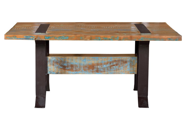 GINER Y COLOMER Table de salle à manger en bois recyclé de bateaux avec piètement en fer multicolore - 200x100x76 cm