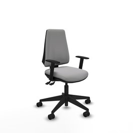 Chaise Elche Asynchrone Tissu Gris clair Base pyramidale noire Accoudoir 1D Sans appui-tête Roulettes 65mm nylon