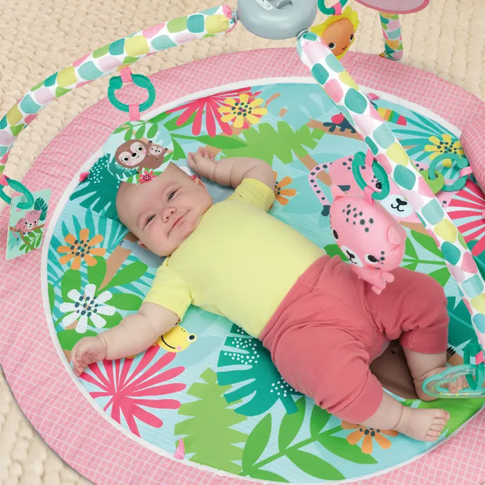 Bright Starts Tapis d'Éveil et d'Activités Pliable Rosy Rainforest FoldAway avec Arche et 7 Jouets pour Nouveau-nés - Jungle Tropicale