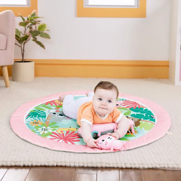 Bright Starts Tapis d'Éveil et d'Activités Pliable Rosy Rainforest FoldAway avec Arche et 7 Jouets pour Nouveau-nés - Jungle Tropicale