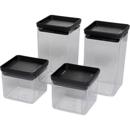 Brabantia TASTY+ Lot de 4 Boîtes de Conservation Carrées Gris Foncé