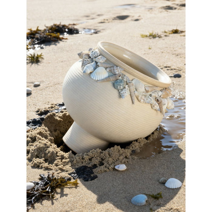 Home ESPRIT Vase Méditerranéen Crème en Céramique 21 x 21 x 20 cm