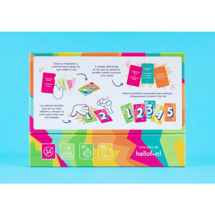HELLOFUN! Jeu de cartes Got Ya! en espagnol - Jeu de société pour adultes et ados (+14 ans) - 3 modes de jeu, 3 à plusieurs joueurs