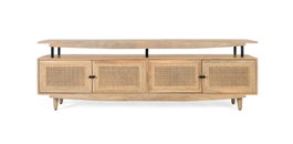 GINER Y COLOMER Meuble TV en bois de manguier avec 4 portes en cannage