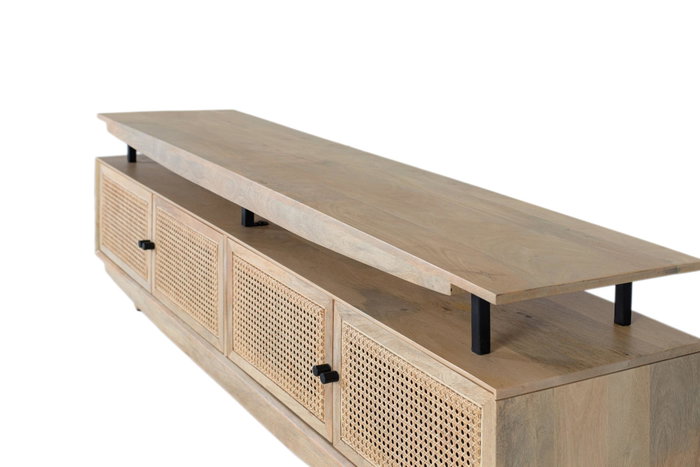 GINER Y COLOMER Meuble TV en bois de manguier avec 4 portes en cannage