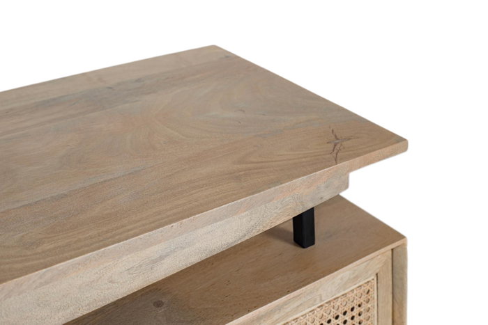 GINER Y COLOMER Meuble TV en bois de manguier avec 4 portes en cannage