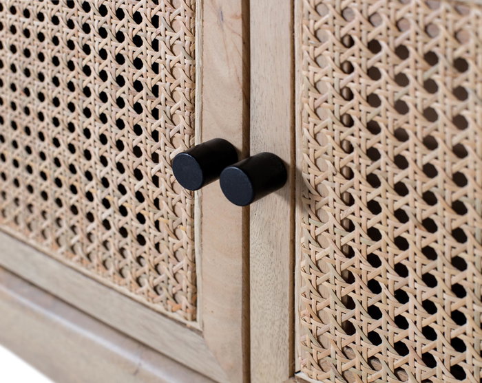 GINER Y COLOMER Meuble TV en bois de manguier avec 4 portes en cannage