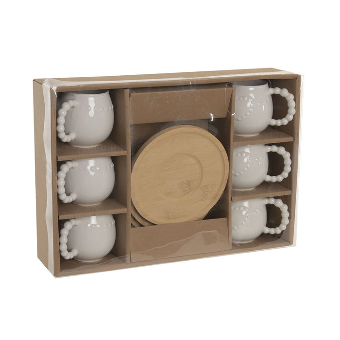 Home ESPRIT Jeu de 6 tasses avec plat Blanc Bambou Porcelaine 150 ml Home ESPRIT Jeu de 6 tasses avec plat Blanc Bambou Porcelaine 150 ml