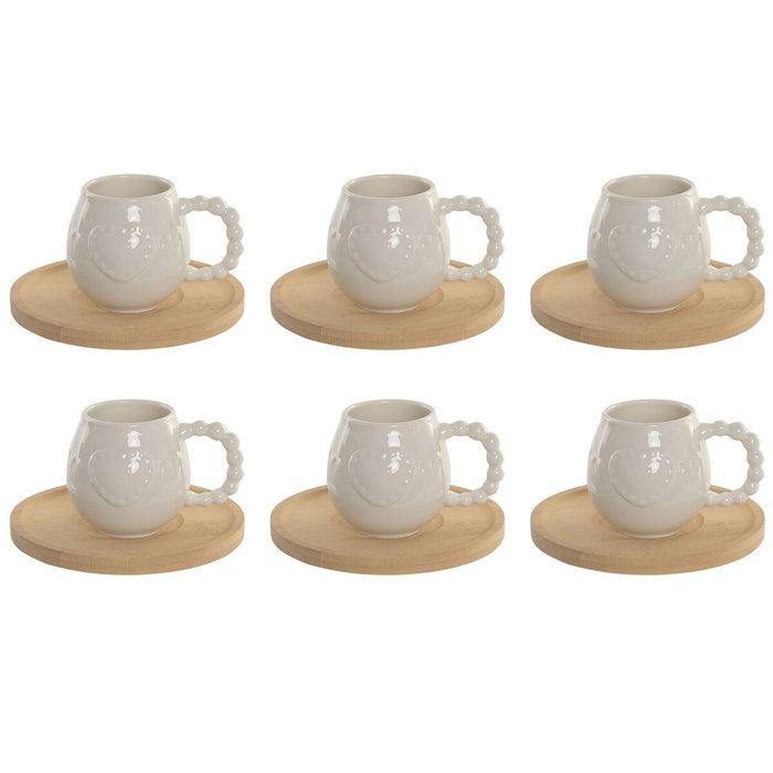 Home ESPRIT Jeu de 6 tasses avec plat Blanc Bambou Porcelaine 150 ml Home ESPRIT Jeu de 6 tasses avec plat Blanc Bambou Porcelaine 150 ml