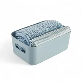 Today UTILITY - Set de douche avec panier de rangement, tapis de bain et rideau imprimé bleu - Panier polypropylène 25x16.5x10 cm, tapis polyester 40x60 cm, rideau PEVA 180x180 cm