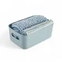 Today UTILITY - Set de douche avec panier de rangement, tapis de bain et rideau imprimé bleu - Panier polypropylène 25x16.5x10 cm, tapis polyester 40x60 cm, rideau PEVA 180x180 cm