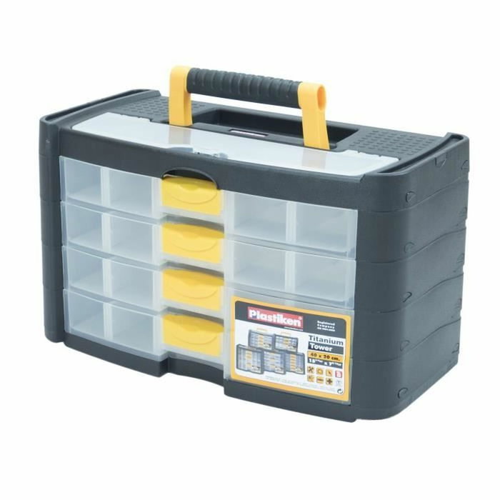 Plastiken Titanium 90004 Boîte à outils avec 4 tiroirs, Noir et Jaune Plastiken Titanium 90004 Boîte à outils avec 4 tiroirs, Noir et Jaune