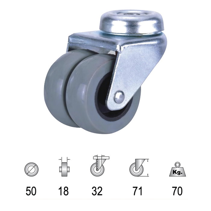 WOLFPACK LINEA PROFESIONAL Rueda Doméstica Doble Poliamida Gris Pasante 50mm WOLFPACK LINEA PROFESIONAL Rueda Doméstica Doble Poliamida Gris Pasante 50mm