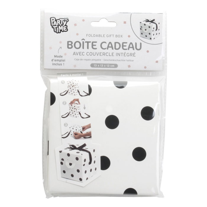 Party Time Boîte cadeau pliable 13x13x13 cm avec ruban