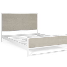 GINER Y COLOMER Lit 150x200 cm en Métal et Résine, Blanc et Beige - Lit Cadre Contemporain pour Chambre