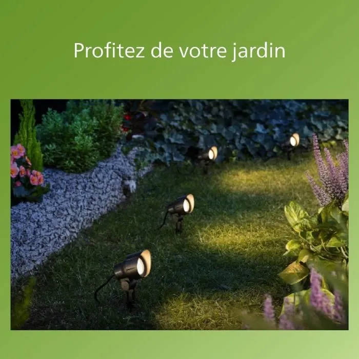 Philips GardenLink - Spot d'extérieur LED 24W, 2700K, IP44, couleur noire, pour jardin - Éclairage contemporain