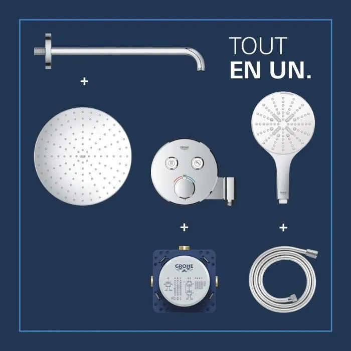 GROHE Ensemble de douche encastrée à mitigeur thermostatique et pomme haute 31 cm - Multijets - Réf. 34877000 - Finition chromée