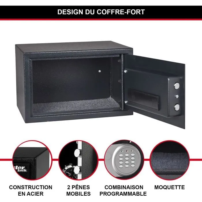 Master Lock Coffre fort électronique programmable - Format M - 22 x 35 x 27 cm - Acier - Noir et gris métal - Sécurité maison et bureau